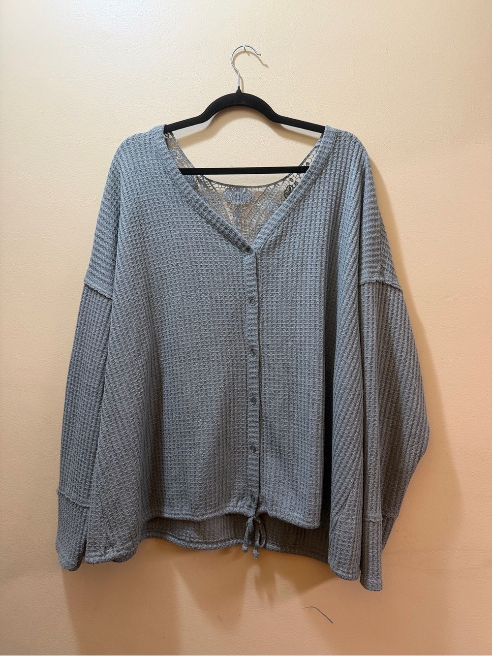 Absolutely Famous Light Gray Waffle Knit Button-Front Cardigan